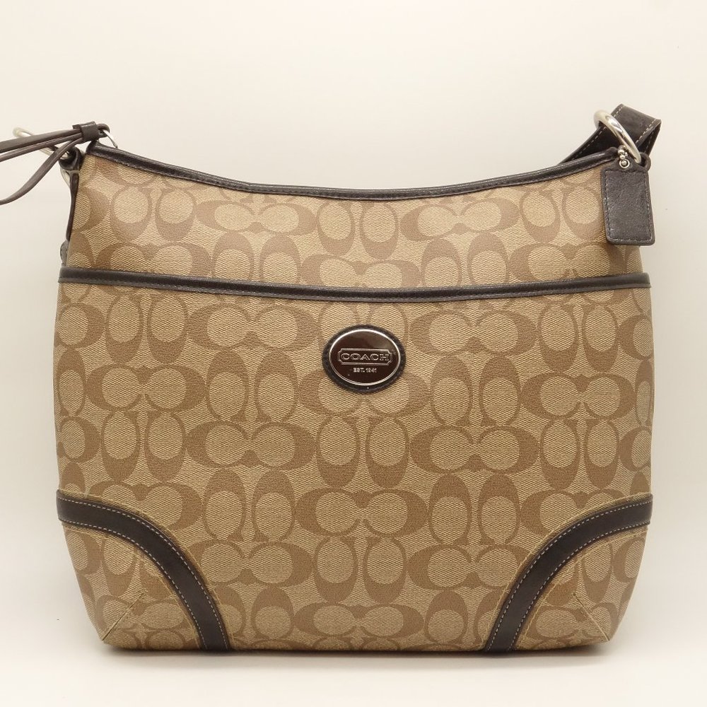 COACH Signature Logo Shoulder Bag Coated Canvas